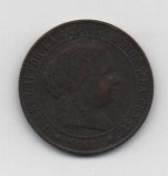 ESPAÑA ISABEL II DEL AÑO 1868 DE 2 1/2 CENTIMOS DE ESCUDO