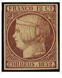 Nº-13- 1852. ISABEL II,            12 CU. Lila