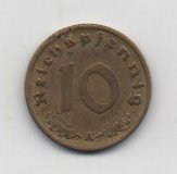ALEMANIA REICH DEL AÑO 1938 LETRA A DE 10 REICHPFENNIG