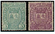 SERIE 154 Y 155- 1875-  I REPUBLICA- 5 CENTIMOS VERDE Y 10 CENTIMOS VIOLETA
