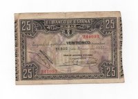 ESPAÑA BILLETE LOCAL REPUBLICANO DEL AÑO 1937 DE 25 PESETAS. BILBAO