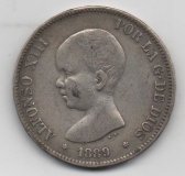 ALFONSO XIII DEL AÑO 1889 *89 DE 5 PESETAS