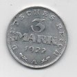 ALEMANIA DEL AÑO 1922 IMPERIO REPUBLICA WEIMAR  LETRA A DE 3 MARCOS