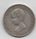 ALFONSO XIII DEL AÑO 1891 *91 DE 5 PESETAS