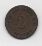 ALEMANIA IMPERIO DEL AÑO 1907 LETRA G DE 2 PFENNIG 