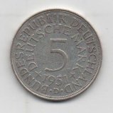 ALEMANIA DEL AÑO 1951 FEDERAL LETRA D DE 5 MARCOS