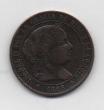 ESPAÑA ISABEL II DEL AÑO 1868 DE 2 1/2 CENTIMOS DE ESCUDO