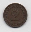 ALEMANIA REICH DEL AÑO 1938 LETRA A DE 2 REICHSPFENNIG 