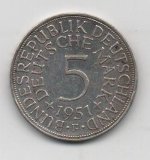ALEMANIA DEL AÑO 1951 LETRA F DE 5 MARCOS