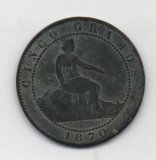 G. PROVISIONAL DEL AÑO 1870 DE 5 CENTIMOS 