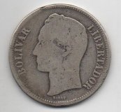 VENEZUELA DEL AÑO 1888 DE 5 BOLIVARES