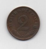 ALEMANIA REICH DEL AÑO 1938 LETRA F DE 2 REICHSPFENNIG 
