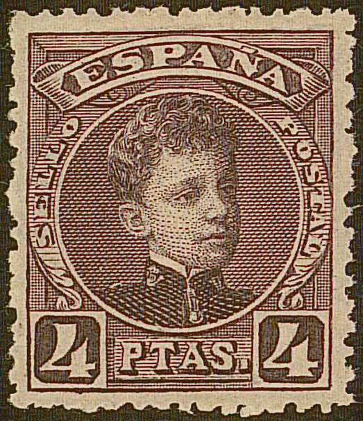 SERIE 254- 1901 - EMISIONES DEL SIGLO XX- ALFONSO XIII-4 PESETAS VIOLETA NEGRUZCO