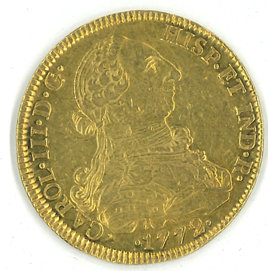 ESPAÑA CARLOS III DEL AÑO 1772 DE 8 ESCUDOS