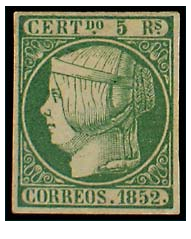 Nº-15- 1852-ISABEL II,         5 R. Verde