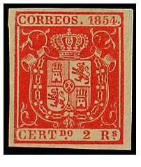 Nº-25- 1854- ESCUDO ESPAÑA                    2 R. Rojo