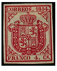 Nº-33-1854- ESCUDO ESPAÑA              4 CU. Carmin