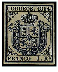 Nº-34-1854- ESCUDO ESPAÑA            1 R. Azul Oscuro