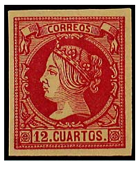 Nº-53-1860/61- ISABEL II- 12 CU.Carmin sobre Anteado