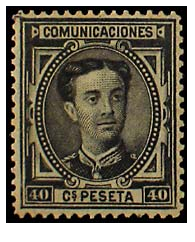 SERIE 178- 1876- REINADO DE ALFONSO XII- 40 CENTIMOS CASTAÑO NEGRO