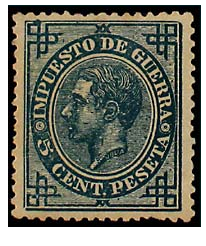 SERIE 183- 1876- REINADO DE ALFONSO XII- 5 CENTIMOS VERDE SIN DENTAR