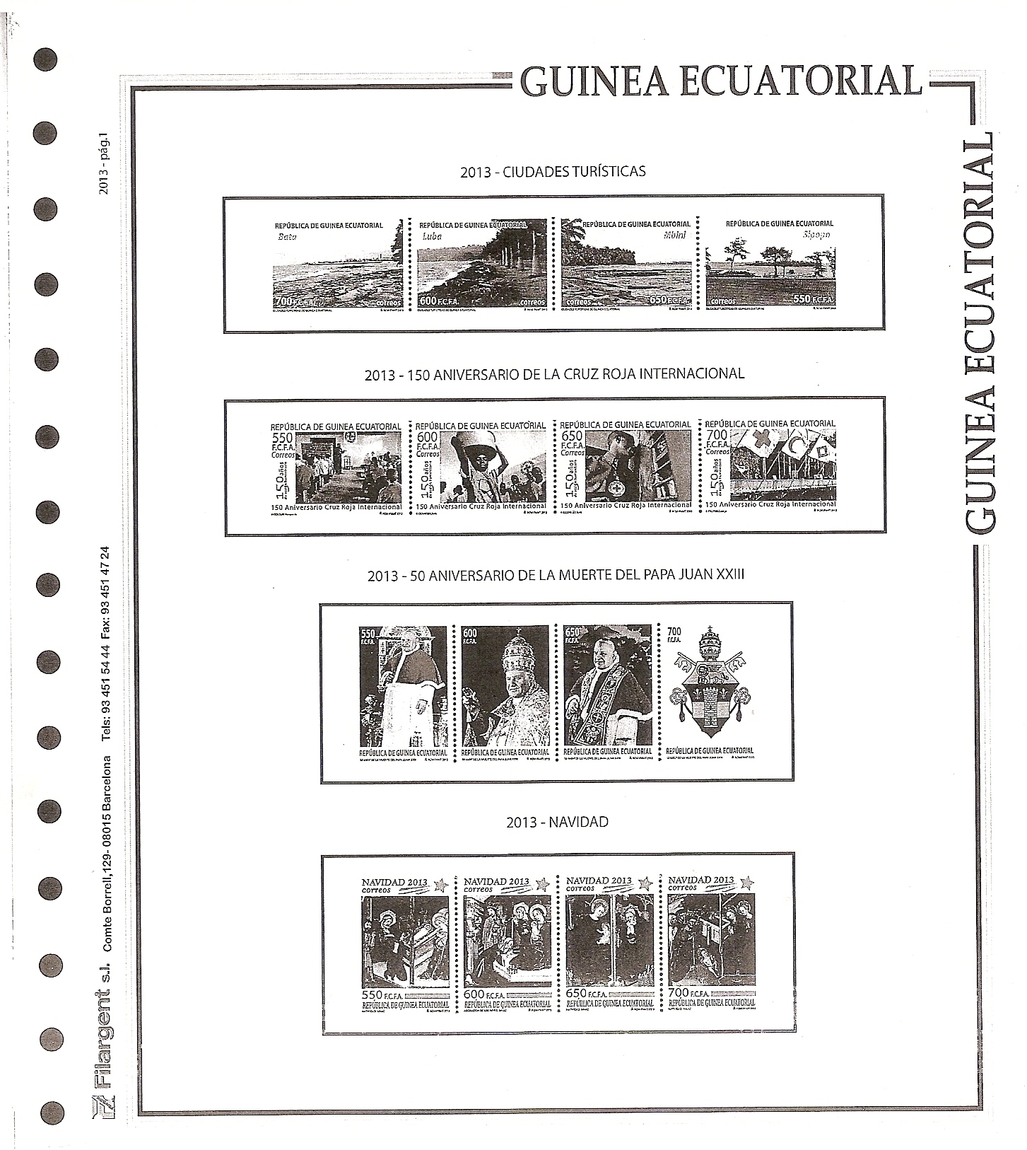 GUINEA ECUATORIAL- HOJAS PARA SELLOS  2013